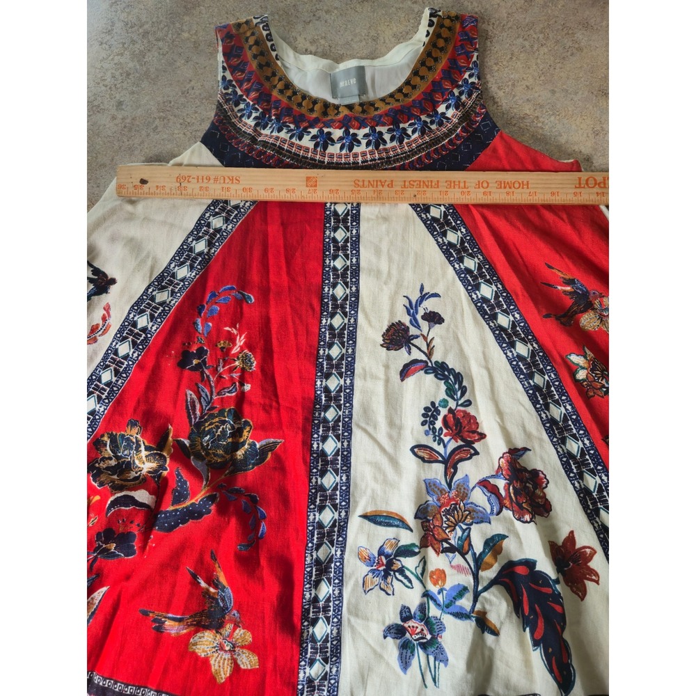 Maeve Anthropologie Red Floral Boho Sleeveless Shift Mini Dress Womens Large - Picture 5 of 10